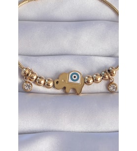 316L Çelik Gold Renk Zirkon Taşlı Nazarlı Fil Tasarımlı Bileklik TJ-BB6202