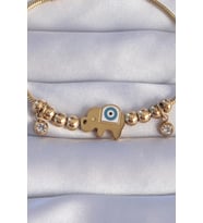 316L Çelik Gold Renk Zirkon Taşlı Nazarlı Fil Tasarımlı Bileklik TJ-BB6202