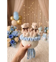 Ayıcıklı Buket El Örgüsü Hoşgeldin Bebek Hediyesi Teddy Bear Kız Çocuk (Bebe Mavisi)