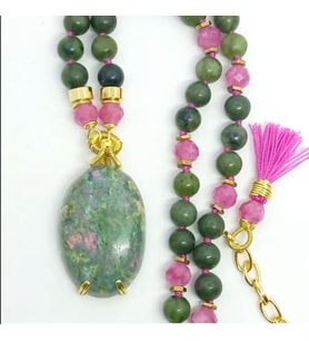 1555 Ruby Fuchsite el yapımı kolye