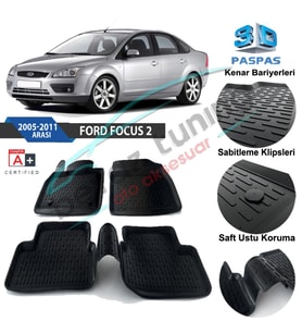 Ford Focus 2 Havuzlu 3D Paspas Niken Siyah 2005-2011