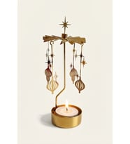 Dönen Mumluk Yıldız ve Yılbaşı Süsü Figürlü Altın Metal Tealight Mum Tutucu 18 cm