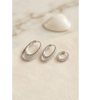 Gümüş Renk Oval Halka Model Zirkon Taşlı 3 lü Küpe Set