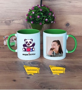 Sevimli Panda Kupa Bardak Yeşil Fotoğraflı Doğum Günü Hediyesi