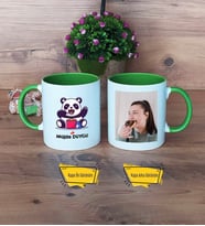 Sevimli Panda Kupa Bardak Yeşil Fotoğraflı Doğum Günü Hediyesi