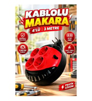 4’lü Kablolu Priz Makarası – 3 Metre Kablo Kırmızı