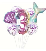 Deniz Kızı Kuyruğu Mor Konfetili 3 Yaş Folyo Balon Set