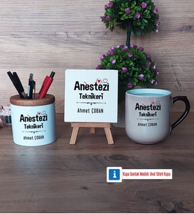 Anestezi Teknikeri Dekoratif Taş, Kalemlik, Sihirli Oval Kupa Bardak Hediye