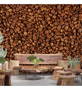 Kahve Çekirdekleri Temalı Cafe Duvar Kağıdı Baskı