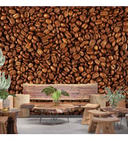 Kahve Çekirdekleri Temalı Cafe Duvar Kağıdı Baskı