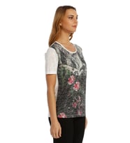 Çiçek Baskılı Devore Bluz T-shirt (Ekru)