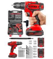 Steiner Germany Technology Kupfer Darbeli 58 V 5 Ah Çift Akülü Vidalama Matkap Kırmızı 24 Parça Set