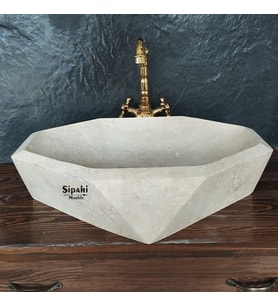 Traverten Elmas Kesim Oval Lavabo