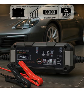 Mioji 3500 3.5A 6V ve 12V Araba Şarj, Akü Bakım, Damlama Şarj Cihazı ve Motosiklet, ATV, Lityum ve Derin Döngülü Aküler için Kükürt Giderici Akıllı Araç Akü Şarj Cihazı (Siyah)