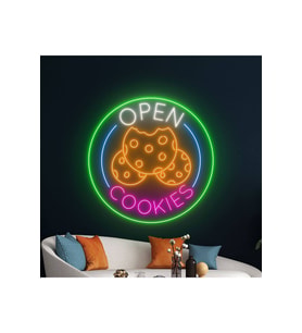 OPEN COOKIES Yazılı ve Şekilli Neon Tabela