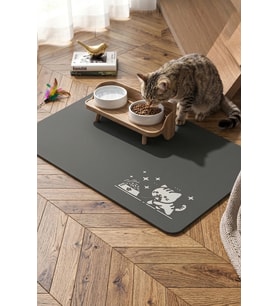 MAtGo Pati Mama Çeken Kedi Gri Renk Beslenme Matı Kaymaz Sıvı Geçirmez Kedi Köpek Mama Paspası 50x70