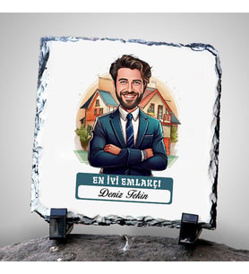 Kişiye Özel Hediye Karikatürlü En Başarılı Erkek Emlakçı Dekoratif Taş
