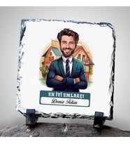 Kişiye Özel Hediye Karikatürlü En Başarılı Erkek Emlakçı Dekoratif Taş