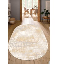 Dijital Baskılı Kaymaz Taban Yıkanabilir Oval Salon Halısı Mutfak Halısı Yolluk NDO-HT-86 (Krem)