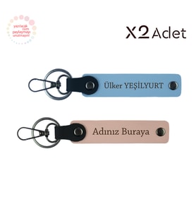 Mezuniyete Anlamlı Hediye, İsim & Soyisim Yazılı 2’li Anahtarlık Seti, Yavru Ağzı-Gök Mavi