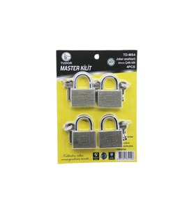 TUDOR TD-MS4 MASTER 4PCS JOKER ANAHTARLI=TEK ANAHTARLA 4 KİLİT AÇ  60MM - GRİ KISA KANCALI ÇELİK ASMA KİLİT (5343)