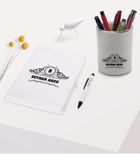 BK Gift Kişiye Özel İsimli Beyaz Defter Kalem ve Kalemlik Hediye Seti - Model 33