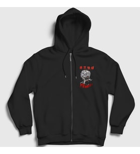 Presmono Unisex Siyah Ken Kaneki Anime Tokyo Ghoul Fermuarlı Kapüşonlu Sweatshirt 136768tt