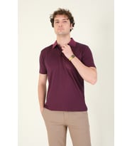 Giyim Dünyası Erkek Polo Yaka Cepli T-Shirt Mürdüm