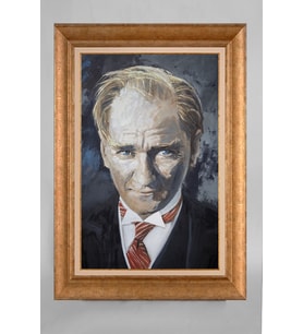 Çerçeveli Paspartulu Atatürk Tablo a180 (Gold)