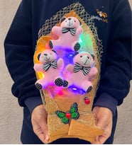 Renkli Led Işıklı Özel Pembe Ayıcıklı Büyük Boy Peluş Ayıcık Buketi (Model 4)