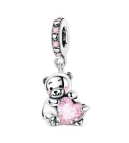 Pembe Kalp Taşlı Ayıcık Sallantılı Charm
