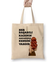 Her Kadın Başarılıdır Komik Bez Çanta Uzun Saplı