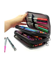Kalem Kutusu Black Pink Blink Organizer Kalemkutu Vegan Deri Üç Bölmeli Kalemlik - Siyah