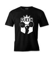 Queen Logo with a Woman Holding Weights Siyah Erkek Tshirt