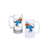 Ghostbastır Design Şirinler Kulplu Bira Bardağı Buzlu veya Şeffaf Seçenekli 0224