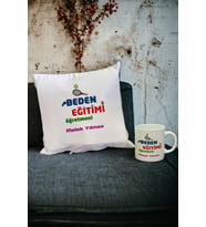 Beden Eğitimi Öğretmenine Hediye Kupa Bardak ve Yastık Set 002 (Beyaz)