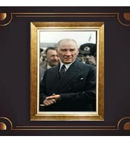 Altın Varaklı Çerçeveli Paspartulu Atatürk Tablo nl02A258 (Gold)