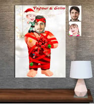 Kişiye Özel Karikatür Baskılı Ahşap Tablo Baba Çocuk-2 30x40
