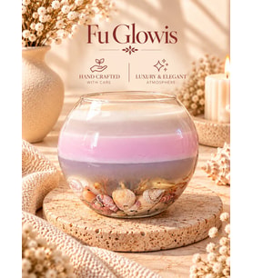 FU GLOWIS El Yapımı Şeffaf Jel Wax & Soya Mumu Fanus – Deniz Kabuğu Temalı Premium Hediyelik Mum