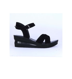 Moda Ayakkabı 152 Ortopedik Süet 7Cm Kadın  Sandalet Ayakkabı (Siyah)