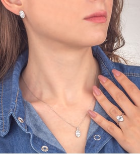 925 Ayar Gümüş Oval Model Trapez Takı Seti