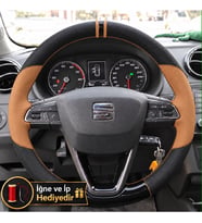 Seat Ibiza Mk5 Dikme Direksiyon Kılıfı Delikli Deri Parlak Siyah Taba Detay Çift Yüzük ve Dikiş 2015-2017