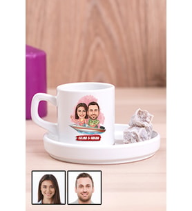 Sevgiliye Hediye Tekne Tasarım  Karikatürlü Concept Türk Kahvesi Fincanı