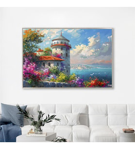 Yağlı Boya Dokulu Tablo Modern İstanbul Manzarası Gümüş Çerçeveli U06025