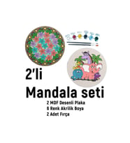 2'li Mandala Boyama Seti- Okul-aile Etkinliği-2 Ham Mdf Plaka, 6 Renk Boya,2 Fırça Model-46