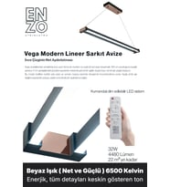 Vega Rose Gold Lineer LED Sarkıt Avize – Kumandalı Dim Edilebilir – Aşağı Işık