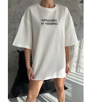 Unisex Bisiklet Yaka Baskılı Oversize T-Shirt - Beyaz