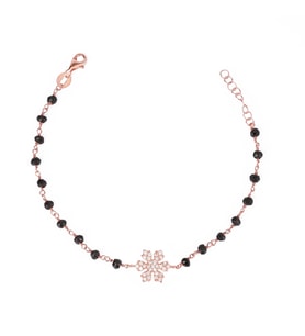 Zirkon Taşlı Pırlanta Montür Rose Altın Kaplama Siyah Rosary Papatya Gümüş Bileklik