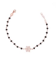 Zirkon Taşlı Pırlanta Montür Rose Altın Kaplama Siyah Rosary Papatya Gümüş Bileklik