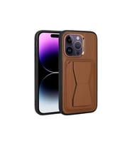 Apple iPhone 14 Pro Max Uyumlu Kılıf Kartlıklı Standlı Pu Deri Zore Memo Kapak (Kahverengi)
